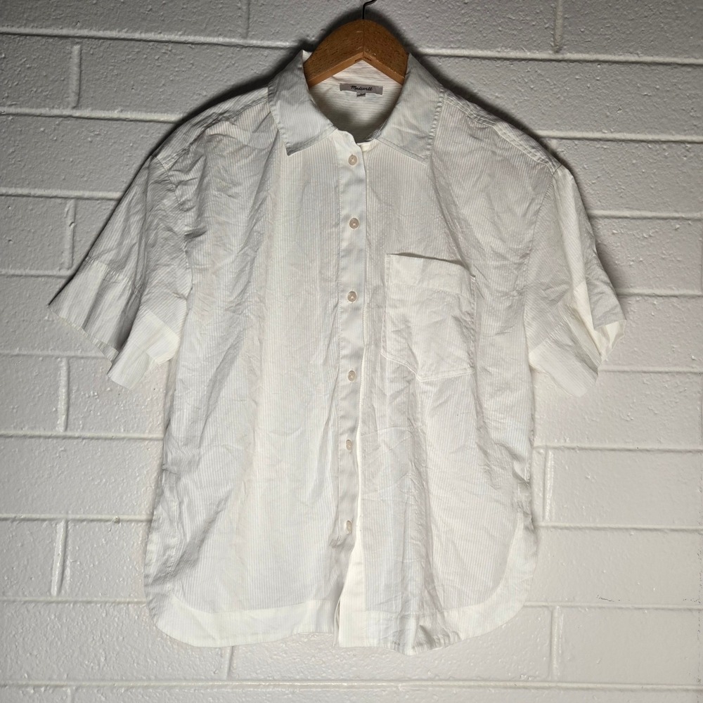Madewell Womens Button Shirt White Cotton Linen Blend Classic Boxy Office L